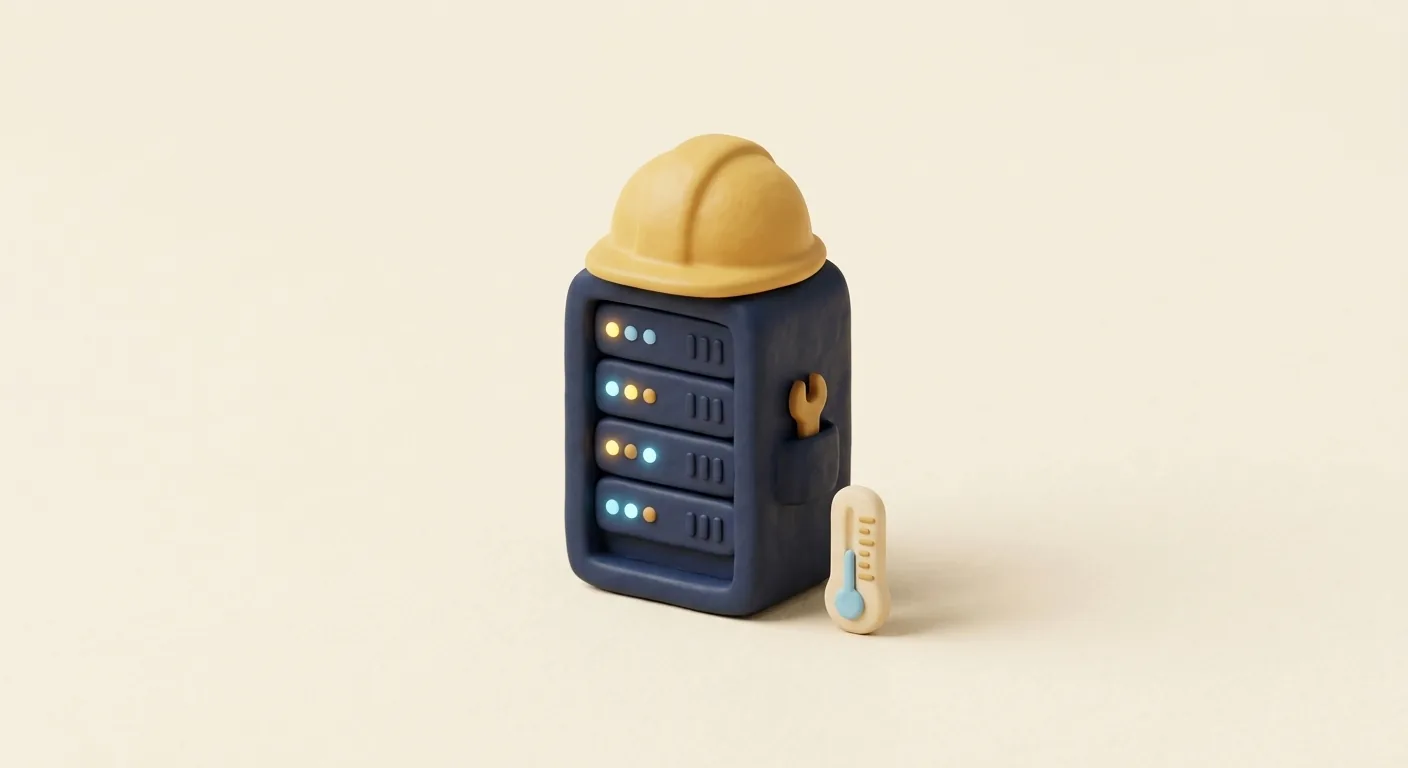A small server rack wearing a hard hat.
