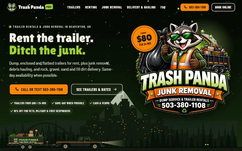 The Trash Panda PDX home page.